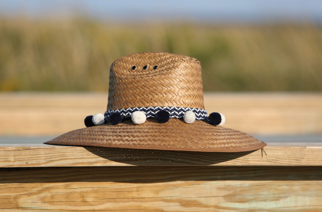 Navy and White Pom Poms